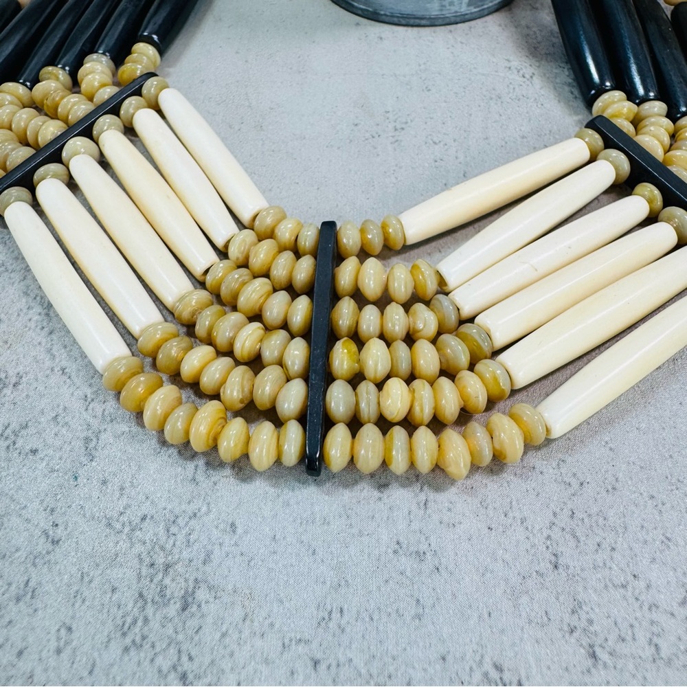 Vintage Artisan Handmade Bone, Glass and Horn Tribal Necklace 18-20 in. - Picture 13 of 15